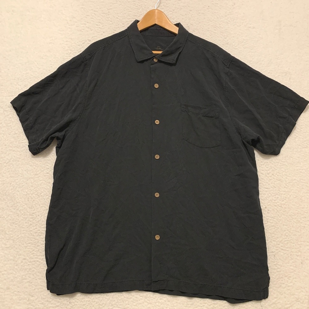 Tommy Bahama 100% Silk Jacquard Camp Shirt Mens 2XL Tropical Leaf